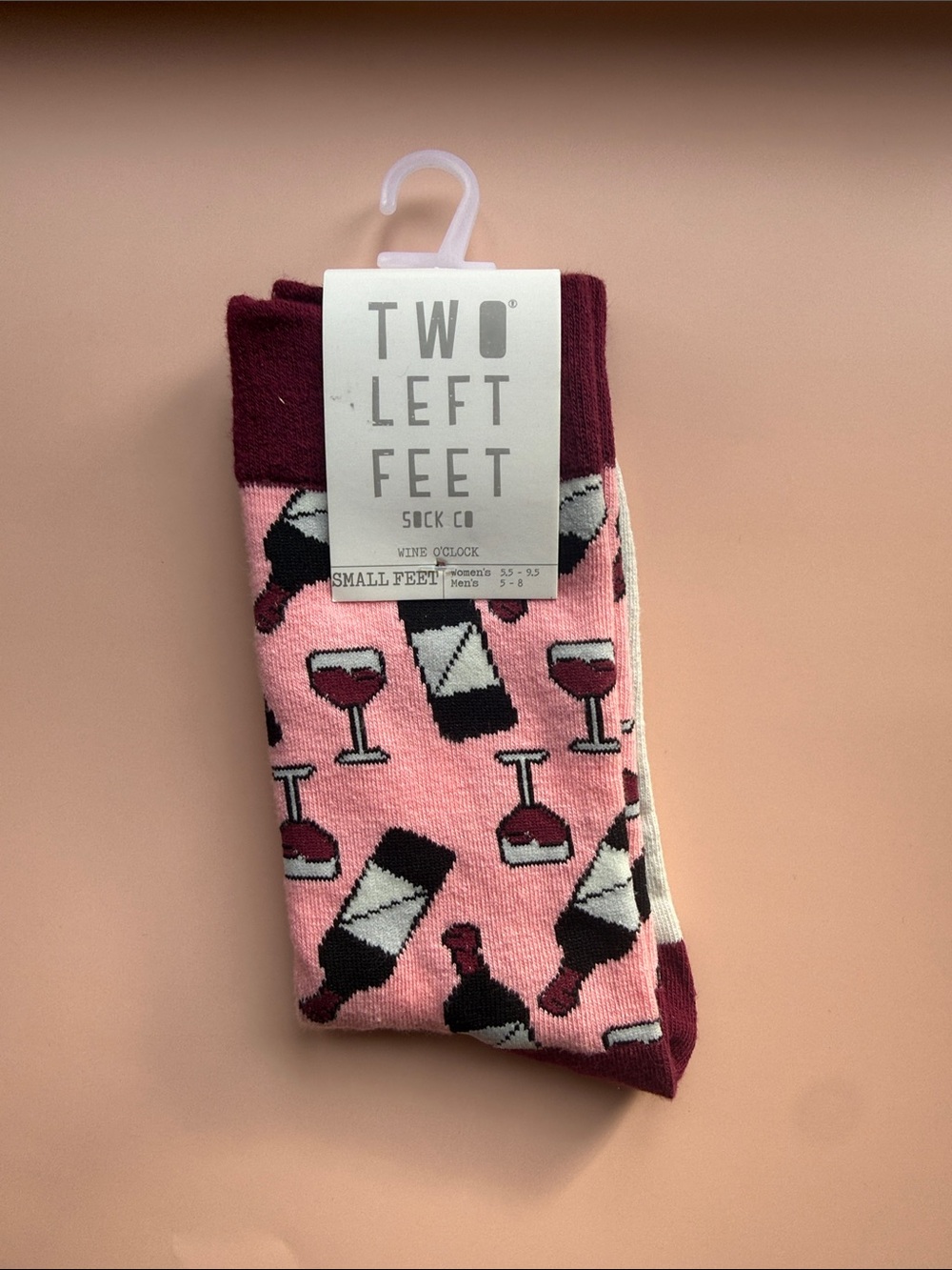 Two Left Feet Wine O’Clock Pink Wine Bottle & Glass Crew Socks